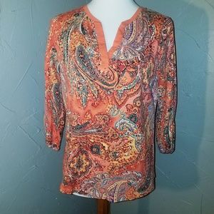 Ralph Lauren Orange Paisley 3/4 Sleeve Soft Shirt